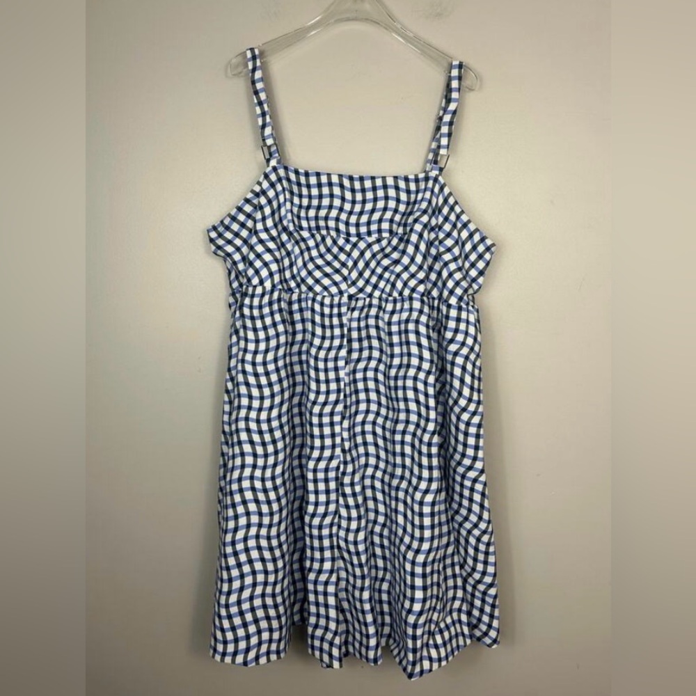 Maeve Anthropologie Sleeveless Babydoll Gingham Romper Blue Sz XLP - Picture 7 of 9